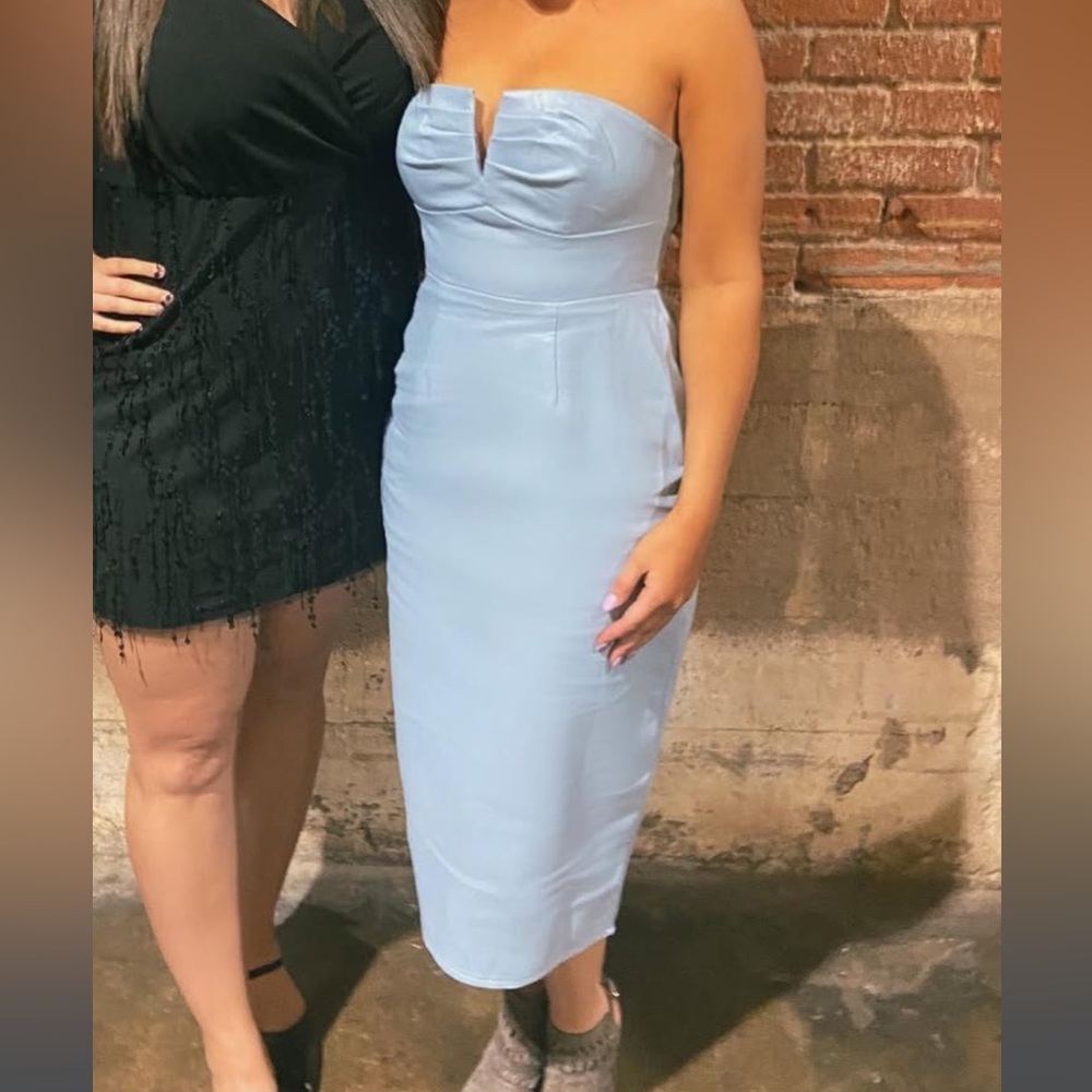 Structured Blue Pleather Midi Dress